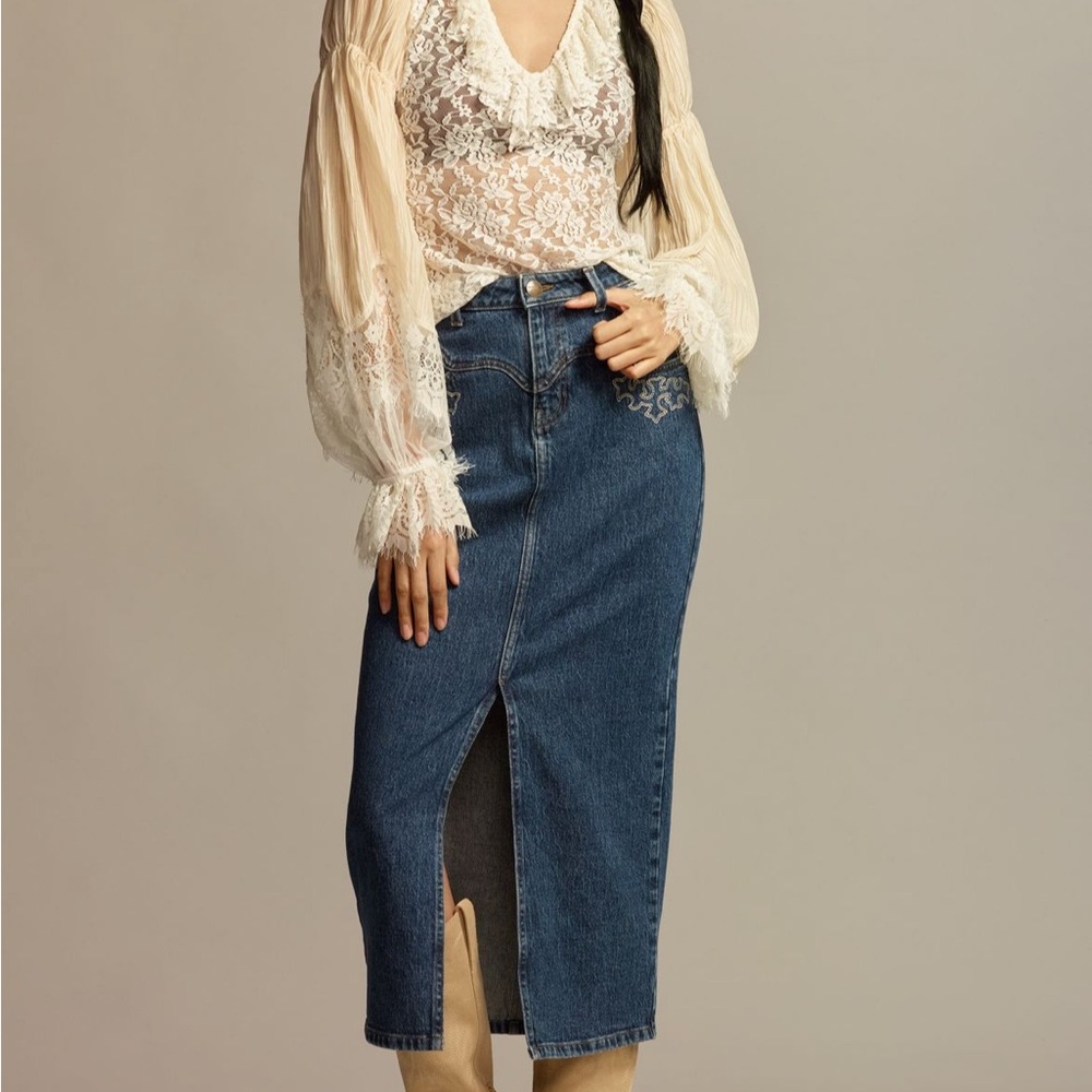 NWT By Anthropologie Wide-Sleeve Sheer Lace Top - Picture 4 of 4